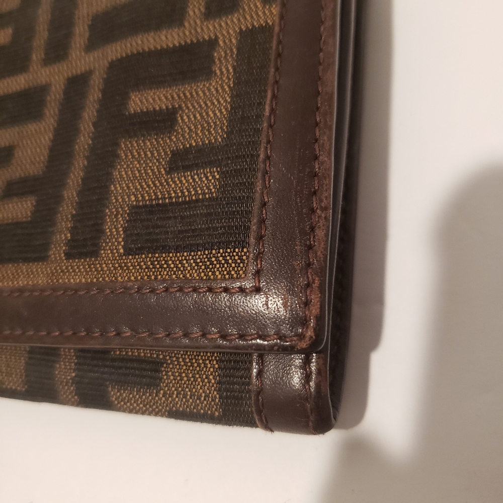 💖100% Authentic Vintage FENDI Zucca FF Logo Canvas & Leather Continental Wallet - Picture 7 of 16